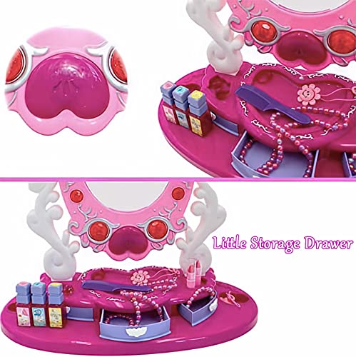 Dresser Vanity Beauty Set - Pink Princess Pretend Play Dressing Table Top Set With Makeup Mirror, Jewelry And Accessories - Music And Lights For Little Girls #TOP2