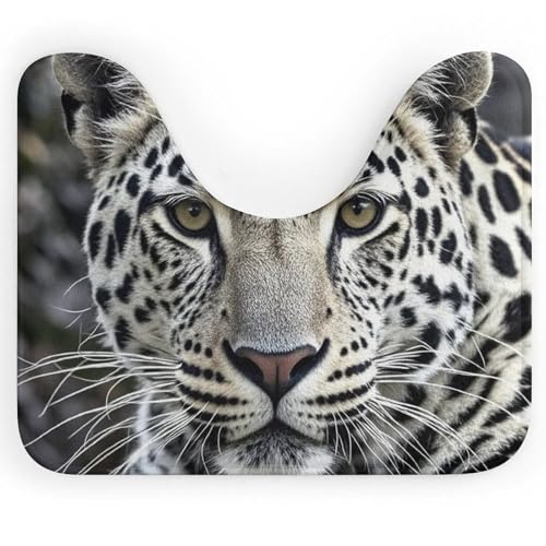 DWVTSLH Black and White Leopard Face Toilet Rugs U-Shaped 20 X 16 Inch, Extra Soft Absorbent Contour Bathroom Mat, Non-Slip Toilet Bath Mat, Machine Washable Toilet Floor Mat Home Decor Accessories