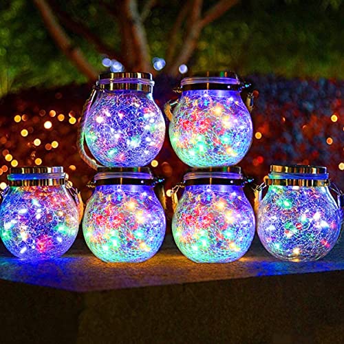 Image of AERYS Solar Crackle Jar Light | Waterproof Hanging Decorative Solar Lantern for Garden, Balcony, Patio & Outdoor Lighting - Multicolor 20 LED