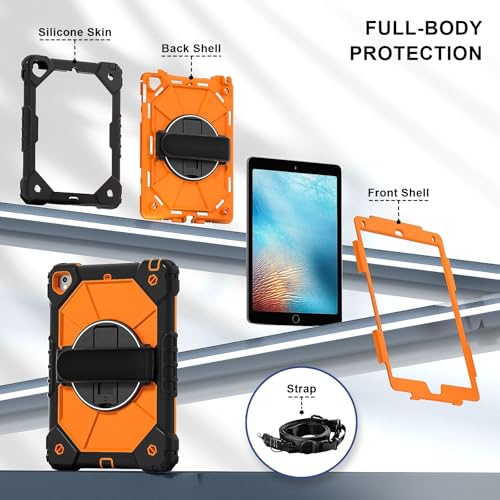 Coque iPad 6 2018 antichoc orange protège contre les chutes avec sangle et support