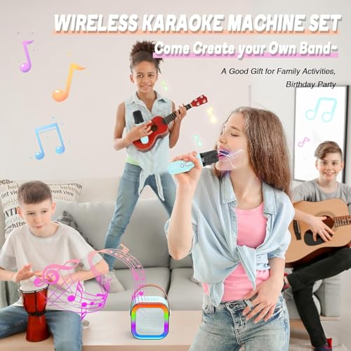 Image of CERLINK Karaoke Mic with Speaker for Singing Music Birthday Gift for Kids Toys for Boys 7-14 Years Rechargeable Portable Bluetooth Speaker with Microphone-Multicolor