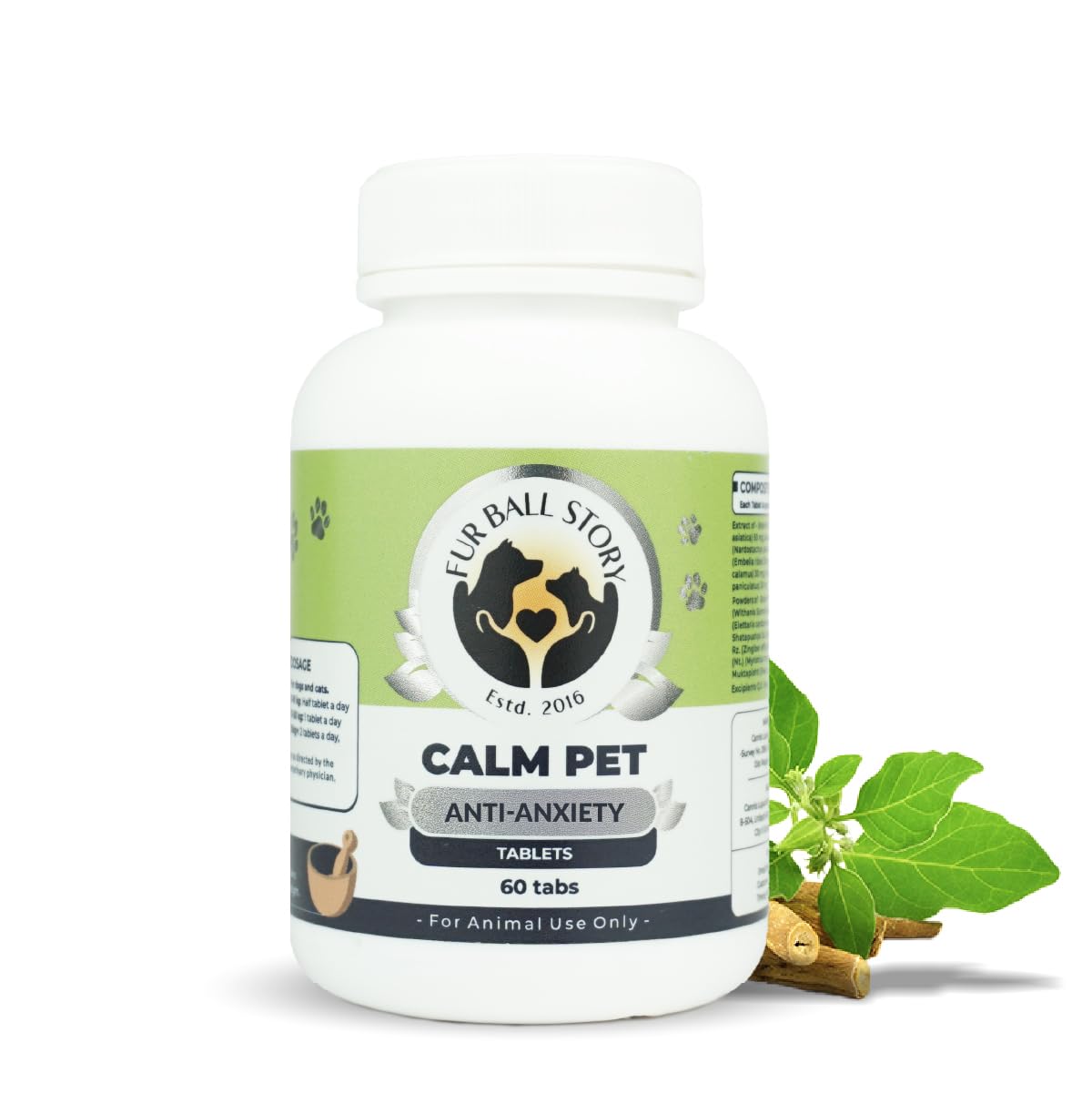 FUR BALL STORY Calm Pet Relaxant Tablets 60 Tabs | Ayurvedic Dog Anxiety Tablets | Anti-Anxiety & Stress Relief for Dogs | Behaviour Modifier for Aggression, Fear & Hyperactivity | Vet Recommended