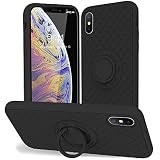 TISOOG for iPhone Xs/iPhone X Case [Cute Dragon Scale Series] with Kickstand, Anti-Scratch Microfiber Lining, Liquid Silicone Gel Rubber Shockproof Drop Protection Case for iPhone X/Xs - Black