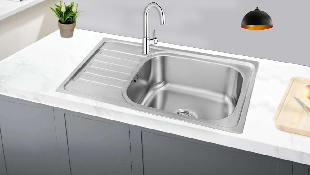 75x45x18, Küchenspüle, Edelstahl 304 Materialdicke 0,8 mm,Spülbecken,Spüle, Einbauspüle,eckig 1 Becken, Kleine Küche (Ablagefläche links)