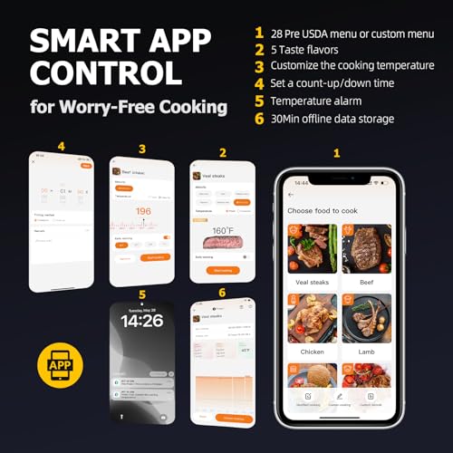 Wireless Meat Thermometer with APP Control,4 Probes Meat Thermometer Digital, Unlimited Range WiFi & Bluetooth Meat Thermometerfor for Rotisserie,Grill,Oven,Smoker,BBQ, Air Fryer