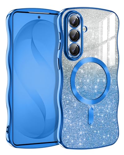 Meshine for Galaxy S26 Plus Case,[Compatible with MagSafe][Built-in Camera Lens] Magnetic Curly Wavy Frame Shockproof Shiny Cute for Women Girls Cover for Samsung Galaxy S26 Plus,Glitter Deep Blue - image 1