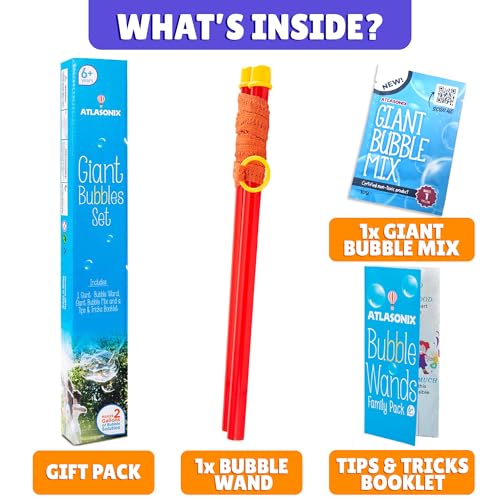 image for Atlasonix Giant Bubble Wand Kit (1 Wand, 1 Bubble Mix 2 Gallon, 1 Tips