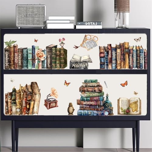 Easma Vintage Book Window Stickers Double-Sided Window Clings Stickers For Glass Window For Classroom Preschool Decals Peel And Stick Watercolor Books Decorations Decals For Library Kids Nursery Wall Decor thumb #8