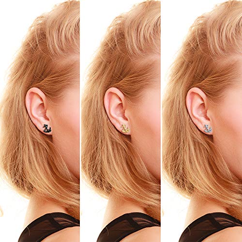 Stainless Steel Mens Women Marine Anchor Stud Earrings, Screw Back, Black/Gold/Silver #TOP3