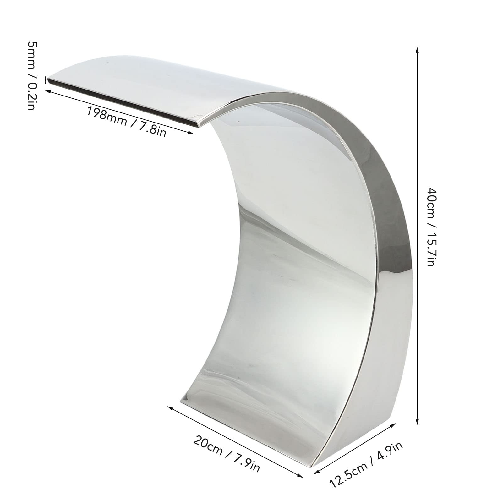 Boquilla para Fuente de Cascada para Piscina, Salida de Agua con Gancho de de Acero Inoxidable 304, Rosca Hembra G1 1 2, 40 X 20 X 12,5 Cm para Piscinas, Spa, Piscinas, Jardines