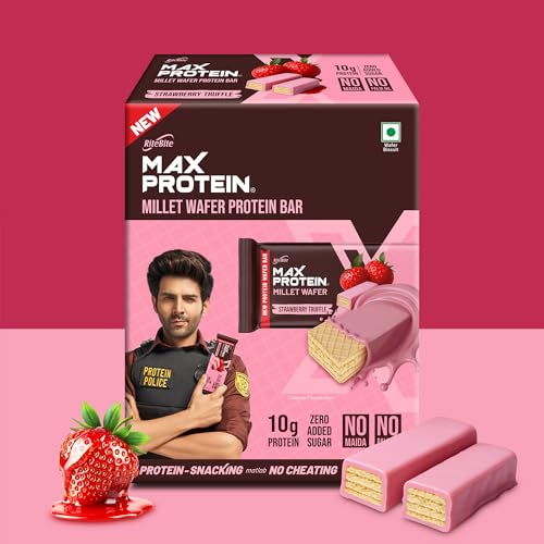 Image of RiteBite Max Protein Strawberry Truffle 10g Protein Millet Wafer Bars (Pack of 6), No Maida, No Palm Oil, Zero Added Sugar, Crunchy Wafer Snack, 240g