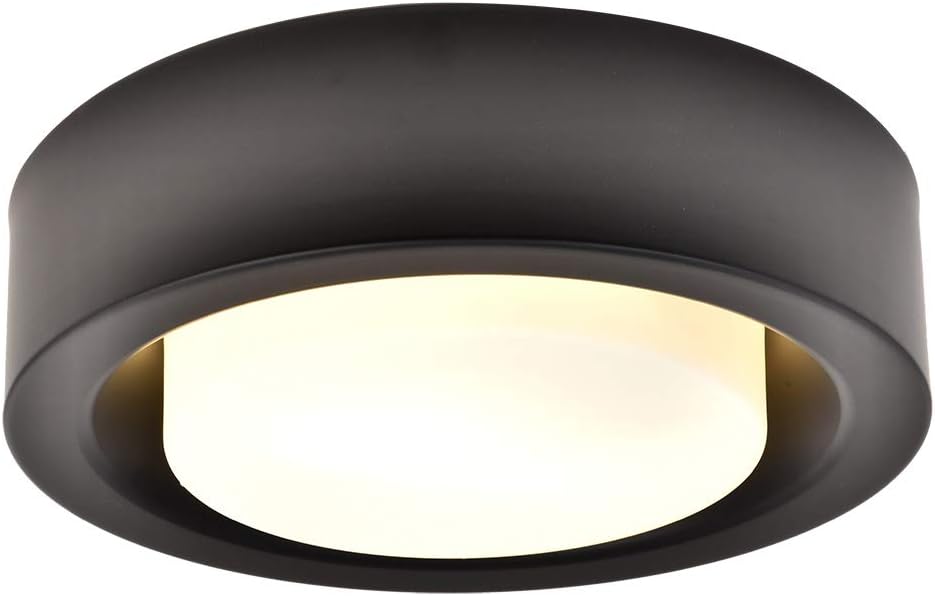 COTULIN 10.8 Inch Black Metal Round Flush Mount Ceiling Light,Flush Mount Light Fixture with White Glass Shade for Kitchen Hallway,Modern 2-Light Ceiling Light Fixture for Bedroom Living Room