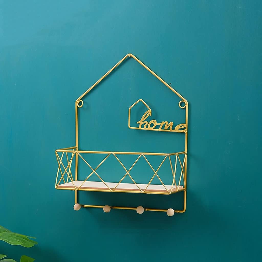 JSEIAJB Nordic Iron Living Room Bedroom Wall Metal Key Coat and Hat Row Hooks Gold Wall Decoration Storage Rack(Gray)