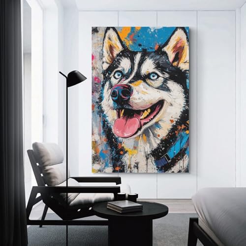 Tableau Husky sibérien : impression sur toile 50x75cm pour salon - 3