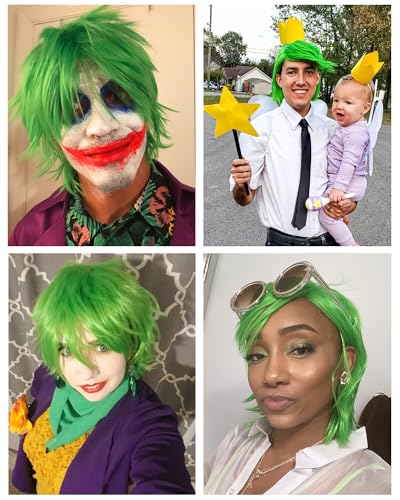 Image of Rose bud Anime Halloween Wig Green for Cosplay Party Synthetic Layered Short Hair Wigs with Bangs Pastel Funny Wigs for Women Men