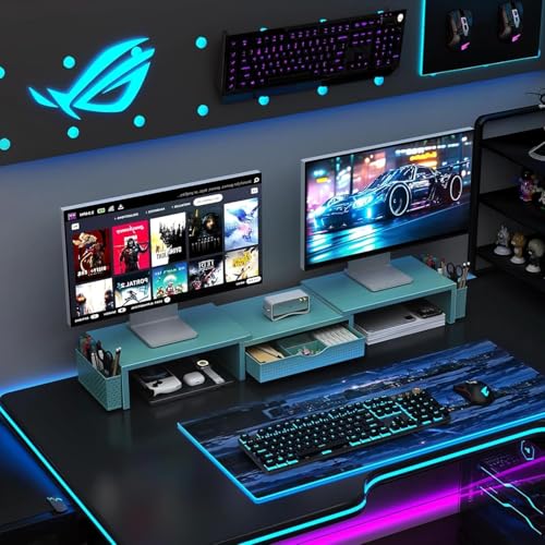 Image of gianotter Dual Monitor Stand Riser With Drawer and 2 Pen Holders