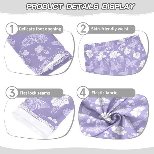 Girls' Athletic Leggings Ankle Length Yoga Dance Pants Kids Teen 4T White Flower Line Butterfly3