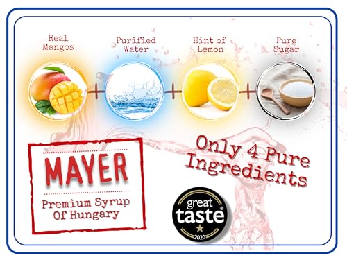Image of Mayer Mango Syrup for Drinks & Cocktails - Handcrafted in Hungary, Natural Mango Flavoring Syrup - Handcrafted with 100% Real Fruits for Martini, Mocktail, Smoothie, Lemonade, Pancakes, Ice Cream - Vegan, Gluten-Free - (16.9 Fl Oz each / Pack of 2)
