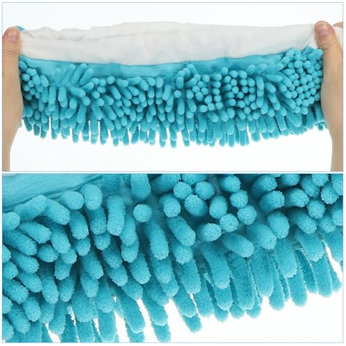 Image of MECCANIXITY Mop Slippers Washable Microfiber Floor Cleaning Shoes Cover Chenille Duster Foot Socks Tools for House Clean, Blue /Fuchsia 8 Pack