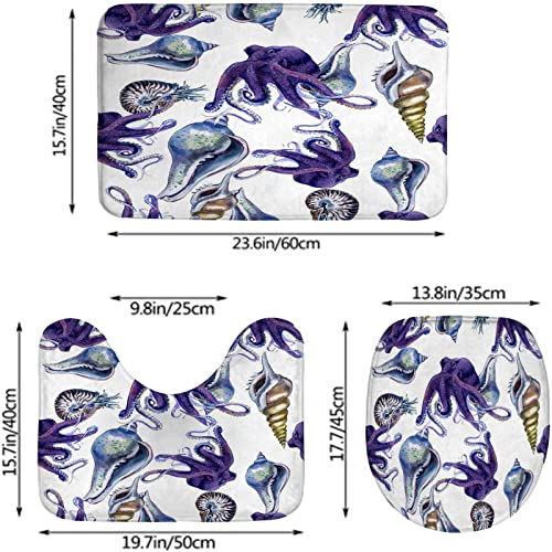 Badezimmerteppich-Set, 3-teilig, Octopus Sea and Ocean Life, Schalentiere, waschbare Badeteppiche, rutschfest, mit Rückenpolster, Konturteppich und Toilettendeckelbezug – Bild 3