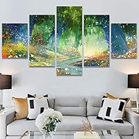 SIGNWIN 5 Panel Canvas Wall Art Modern Art Dramatic Forest Multicolor Photography Romantics Scenic for Home Decorations Ready to Hang - 60
