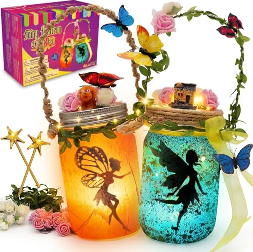 Alritz Fairy Lantern Craft Kit, Gifts for Kids Girls, Remote Control Mason Jar Night Light, DIY Garden Decorations Art Project Ornaments, Creative Activities Birthday Ages 4 5 6 7 8 9 10 11+