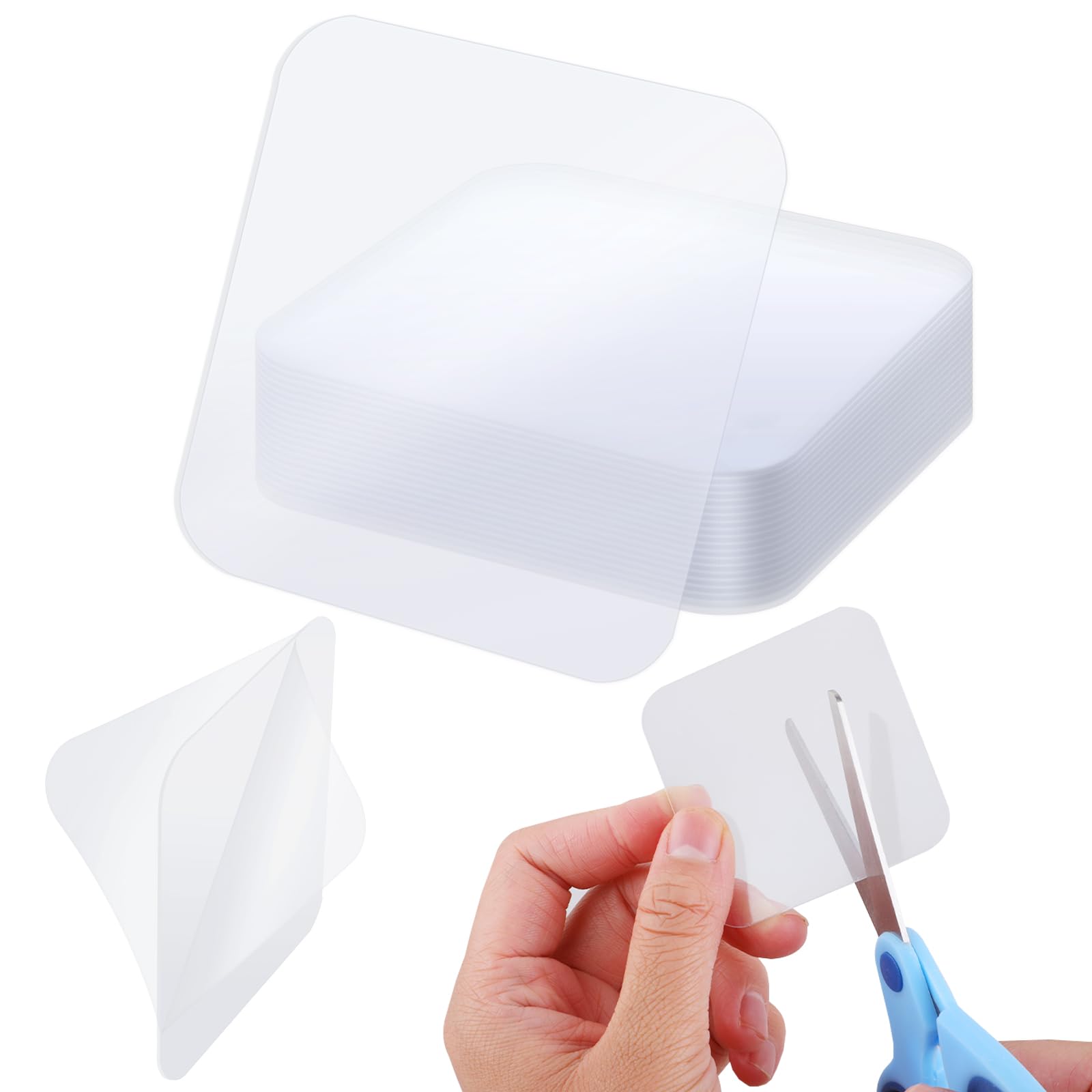 Andibro Lot de 20 pastilles adhésives carrées double face transparentes double face - Ruban adhésif mural robuste - Sans décoloration - Ruban adhésif carré prédécoupé pour tapis