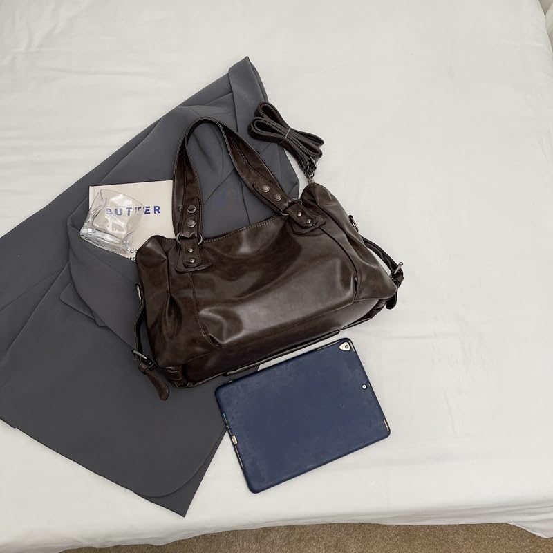 Vegan Leather Tote Bags for Women Punk Style Hobo Bag Vintage Purses and Handbags with Adjustable Strap