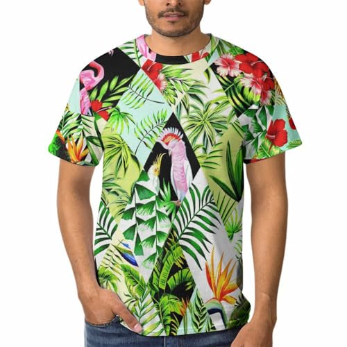 T-Shirts Perroquet Flamant Homme col rond tee shirt manches courtes imprimé