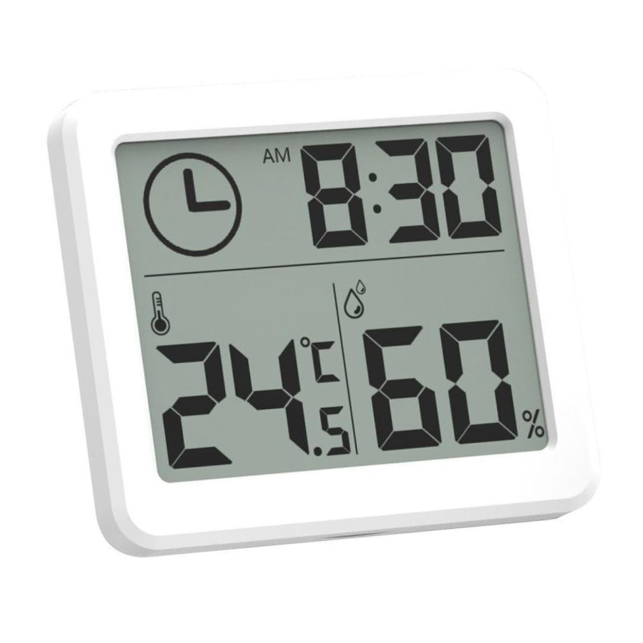 Termometro e Igrometro da Interno Ultrasottile con Orologio | Abs Bianco, Leggero e Portatile, Registra Massimi e Minimi di Temperatura e Umidità, per Casa e Uso Interno
