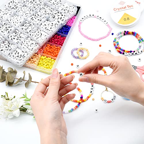 Jojaneas 6000Pcs+ 4Mm Seed Beads For Jewelry Making, 1200 Pcs Letter Beads Friendship Bracelet Kit, Glass Seed Beads Bracelets Making Kit With Elastic String - Crafts For Girls Birthday Gifts #TOP2