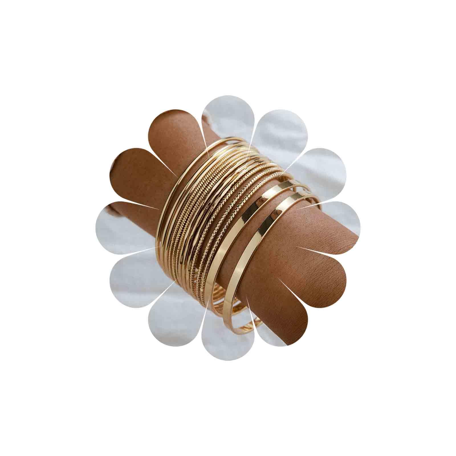 14Pcs Gold Bangle Bracelet Set Indian Stackable Glossy Bracelets Multipack Wrap Bangles Costume Jewelry for Women