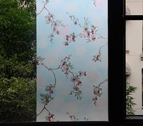 Vsudo 1 Roll 17.7" By 78.7" Window Film For Privacy, Peach Blossom Pattern Window Tint For Home, Window Glass Sticker For Office (9.68 Sq. Ft Total) #TOP1