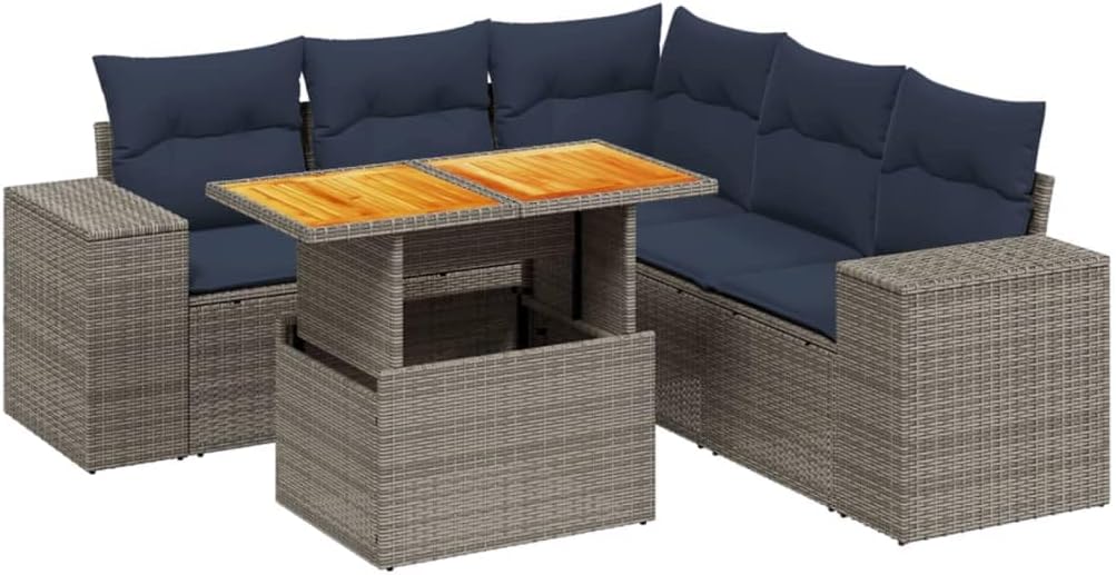 6 Piece Patio Sofa Set with Cushions Gray Poly Rattan Garden Furniture Set Garden Seating Ensemble for Backyard Backyard
