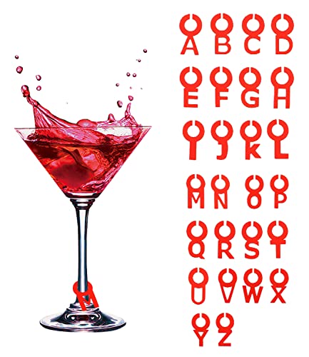 YUYUZSEN 26 Wine Charms with Silicone Letters for Glasses