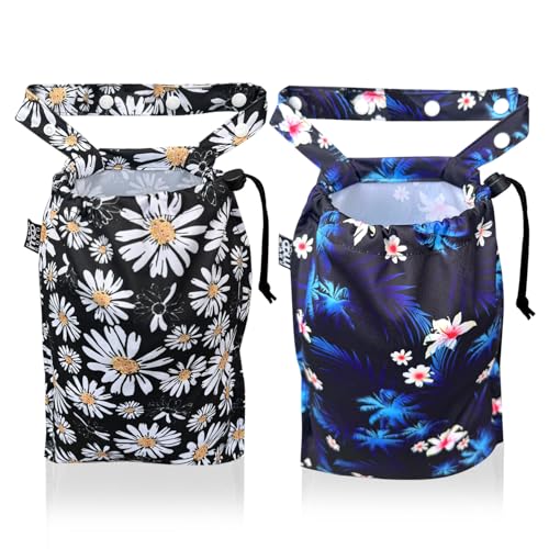 Image of 2 Pack Leakproof Car Trash Bags Detachable Waterproof Garbage Bags with Drawstring Hanging Organizer for Back Seat & Travel Flower Design