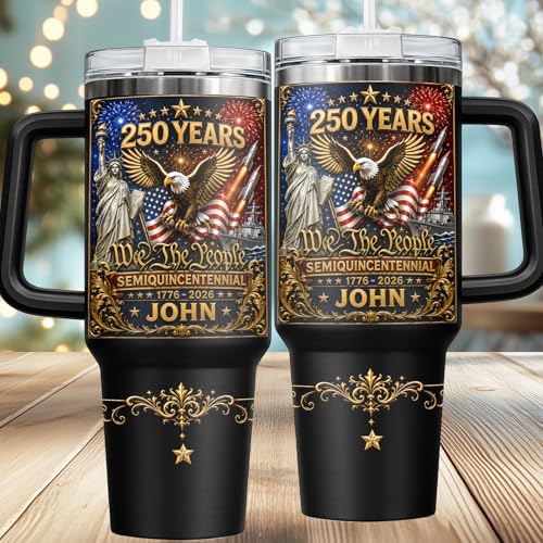 Image of Personalized 250th Anniversary Of America Tumbler - Custom Patriotic USA Flag 1776-2026 Gifts - US Eagle Freedom Cup 40oz A2 - American Independence Celebration Gifts For Men Women