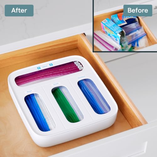 Image of YouCopia StoraBag Food Bag Dispenser, Family Size 4-Slot, Plastic Sandwich Bags Drawer Organizer for Kitchen Storage