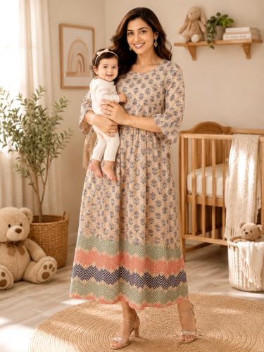 Image of RITIJYA Zipless Feeding Kurta Dress for Women | Maternity Nursing Kurti, No-Zip Easy Access | Extra Pleats Pre to Post Pregnancy | Quick-Dry Fabric | S-4XL