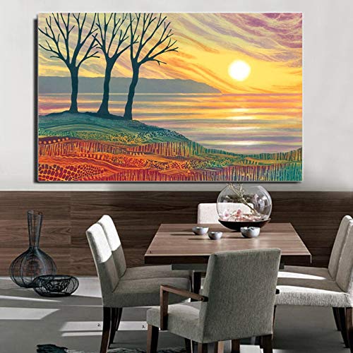 Peinture sur toile de paysage de coucher de soleil abstrait nordique vintage pour salon 70x100cm