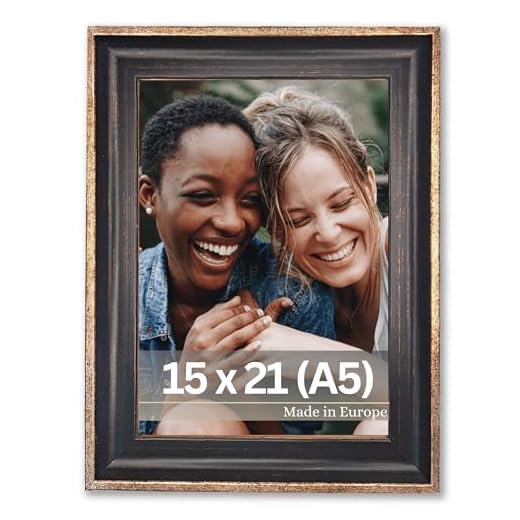 VictoR vintage Bilderrahmen Pablo schwarz gold 15x21cm (A5) – Leiste 35x25mm - bruchsicheres Acrylglas - eleganter Fotorahmen A5