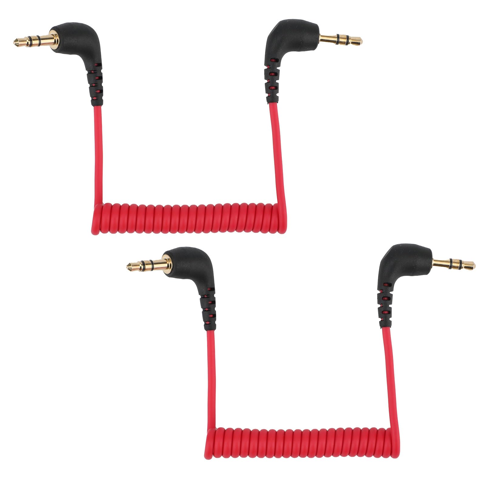 BTFO 2pcs 3.5mm Microphone Cable, Camera Audio Cable 3.5mm TRS Coiled Dual Patch Cable Audio Mic Cord Compatible with DJI Mic 2 & Rode Microphone Wireless Pro (Red)