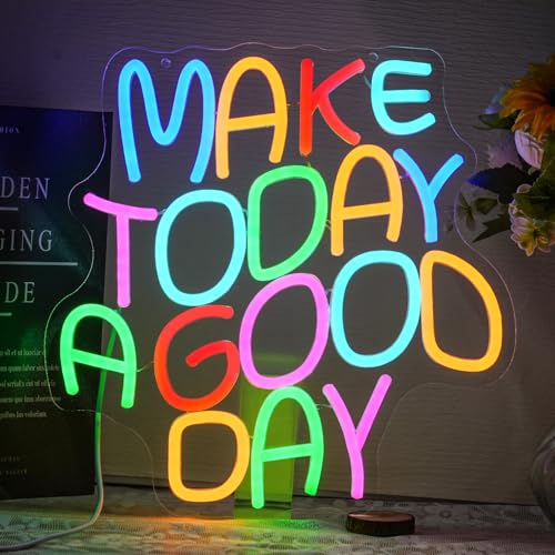 Image of Make Today A Good Day Neon Sign Colorful Letter Neon Light for Wall Decor Inspirational Words Led Neon Signs for Bedroom Calssroom Office Decoration