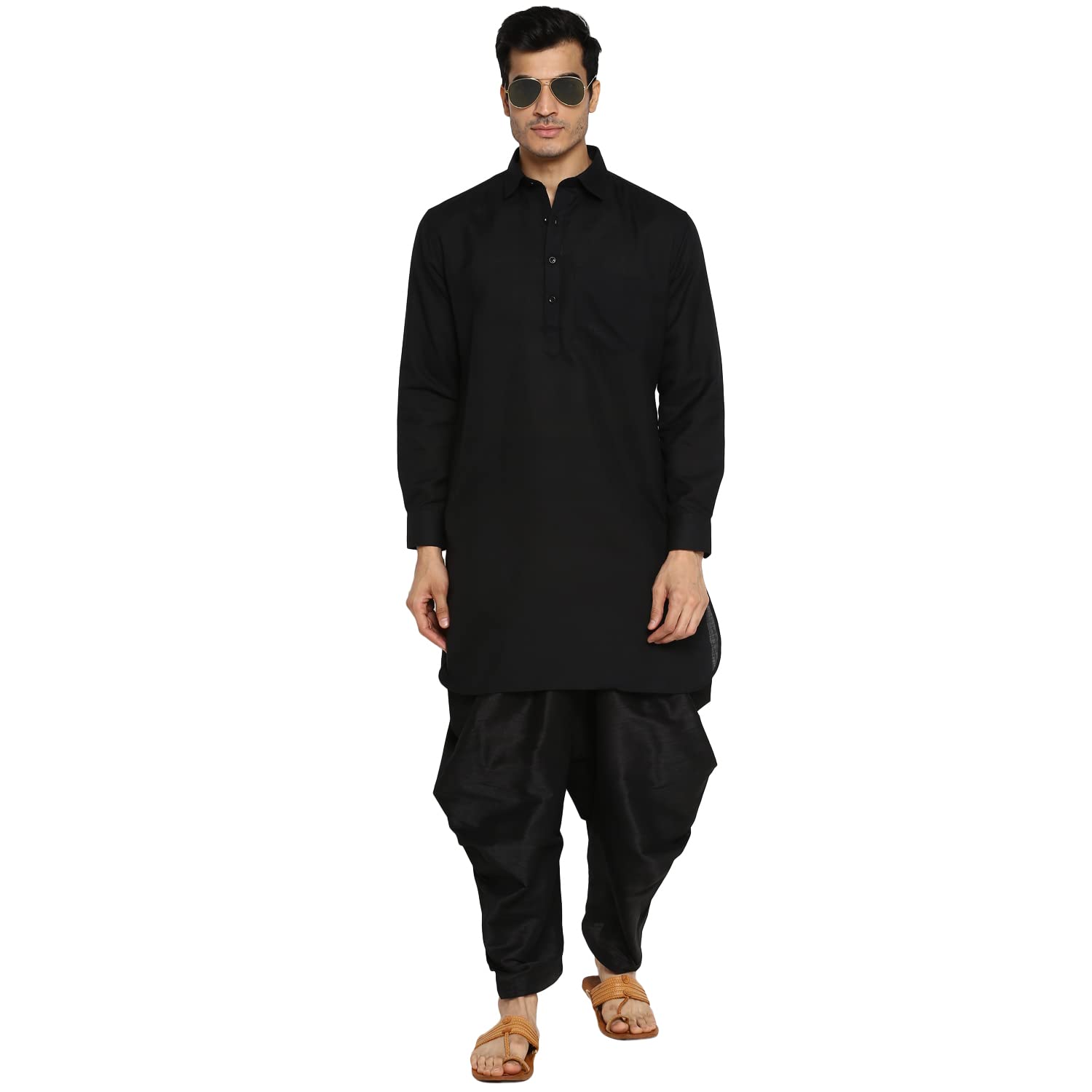 Mens Cotton Pathani Kurta And Silk Blend Salwar Set-image-8