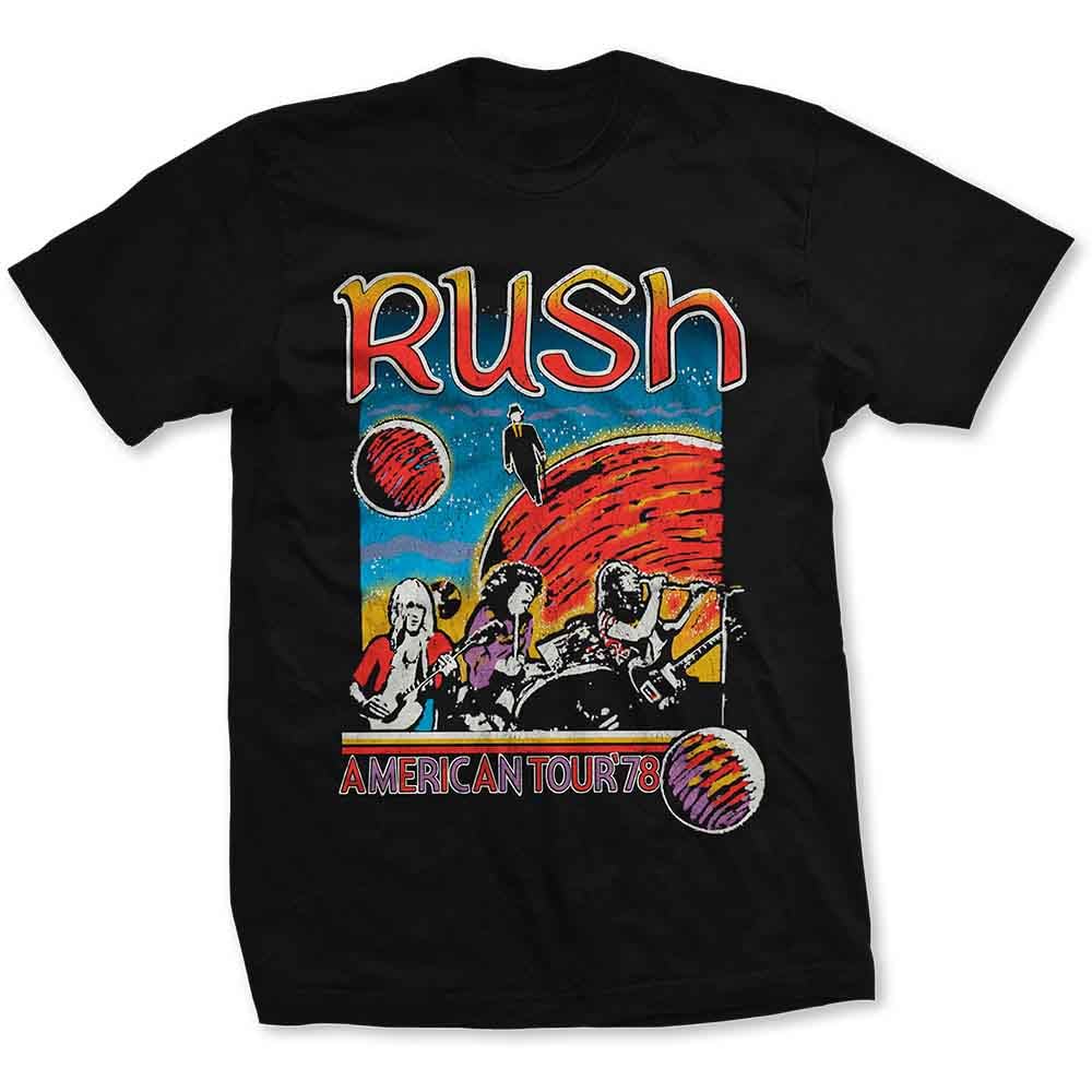 Rush Men's Black T Shirt American Tour 1978 Band Logo 2112 New Official