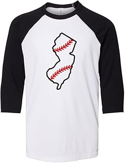State Shape Baseball New Jersey Kids Three-Quarter Raglan Sleeve Baseball Shirt Youth Small White/Black