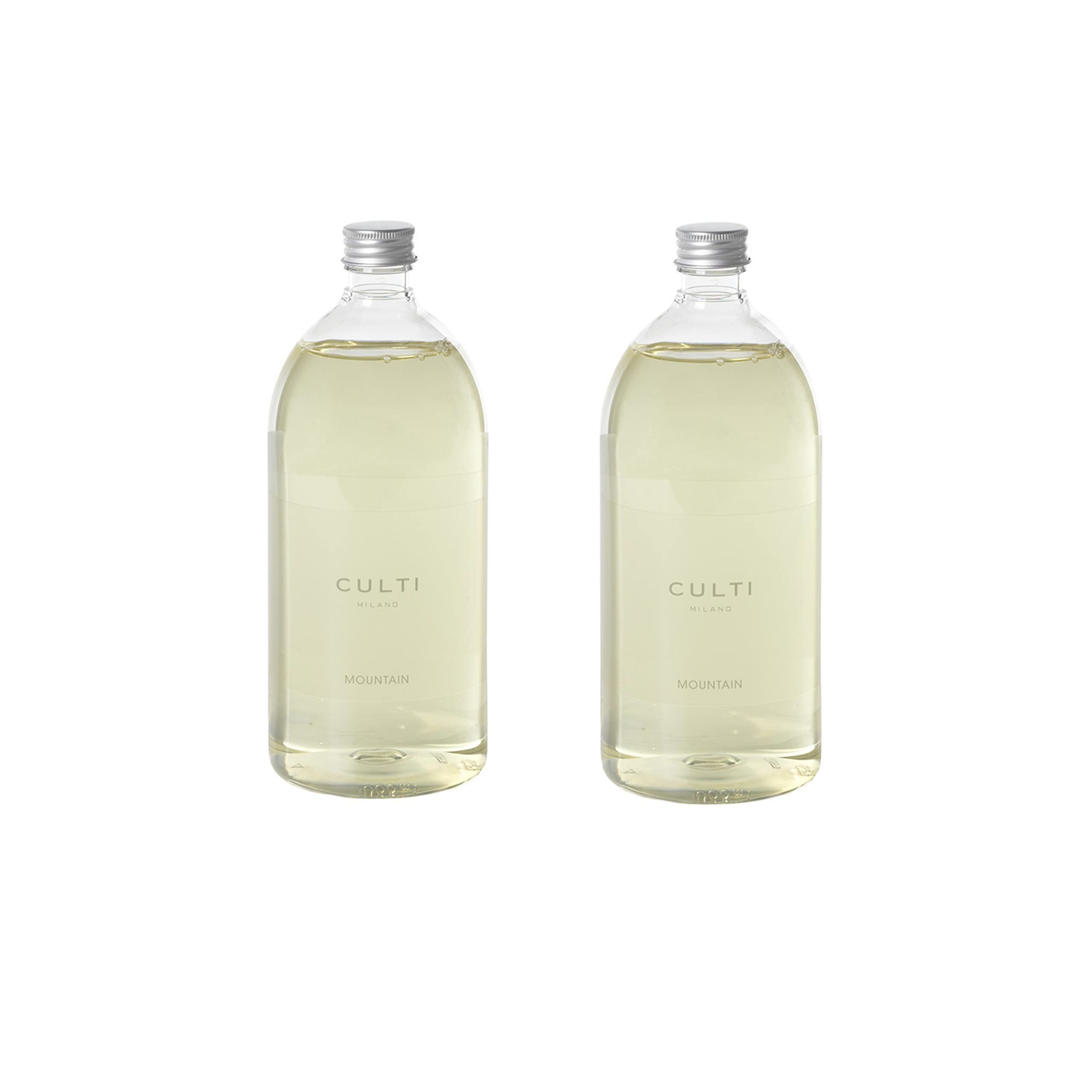 Dos recambios para difusor Culti Milano de 1000 ml cada una. Fragancia Mountain | Total capacidad de las dos recargas 2000 ml | Cultos Milano | Duración 6 meses | Metratura 30 m²