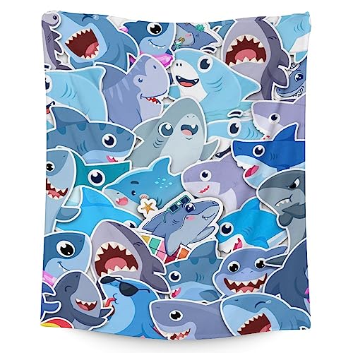 Shark Blanket Gifts - 30"x40" Cute Throw Blanket for Kids & Adults - Blue Soft Fuzzy Blankets for Couch & Office