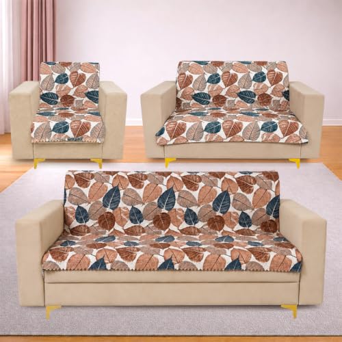 Image of Homerz Premium Printed Quilted Velvet Sofa Slip Cover Protector, Sofa Mat, Exact Size, Antislip Cover (Folia, 6 (3+2+1) Seater, Full)