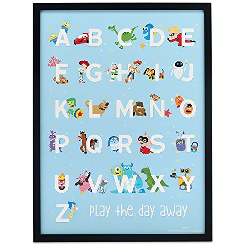 Image of Disney Pixar Alphabet Framed Wood Wall Decor - Large Pixar Movie Wall Art Featuring Toy Story, Cars, The Incredibles and More